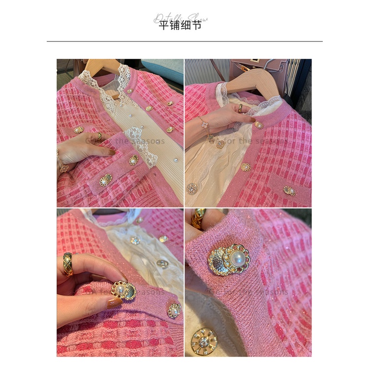 Áo khoác cardigan dệt kim mềm in sọc caro thời trang mùa xuân Hàn Quốc thịnh hành