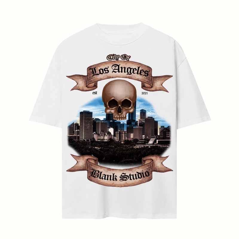 BLANK | Áo Thun L.A Tay Lỡ Unisex - Đen/Trắng Cổ Tròn