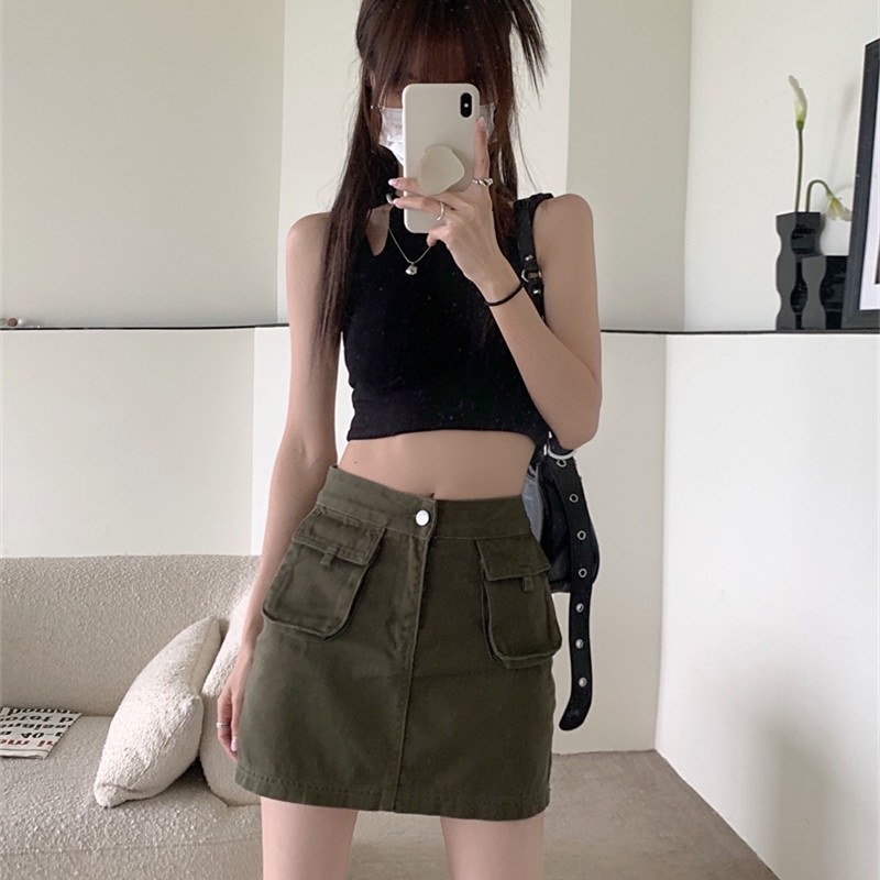 Chân Váy Denim Mini Lưng Cao Thời Trang Mùa Hè