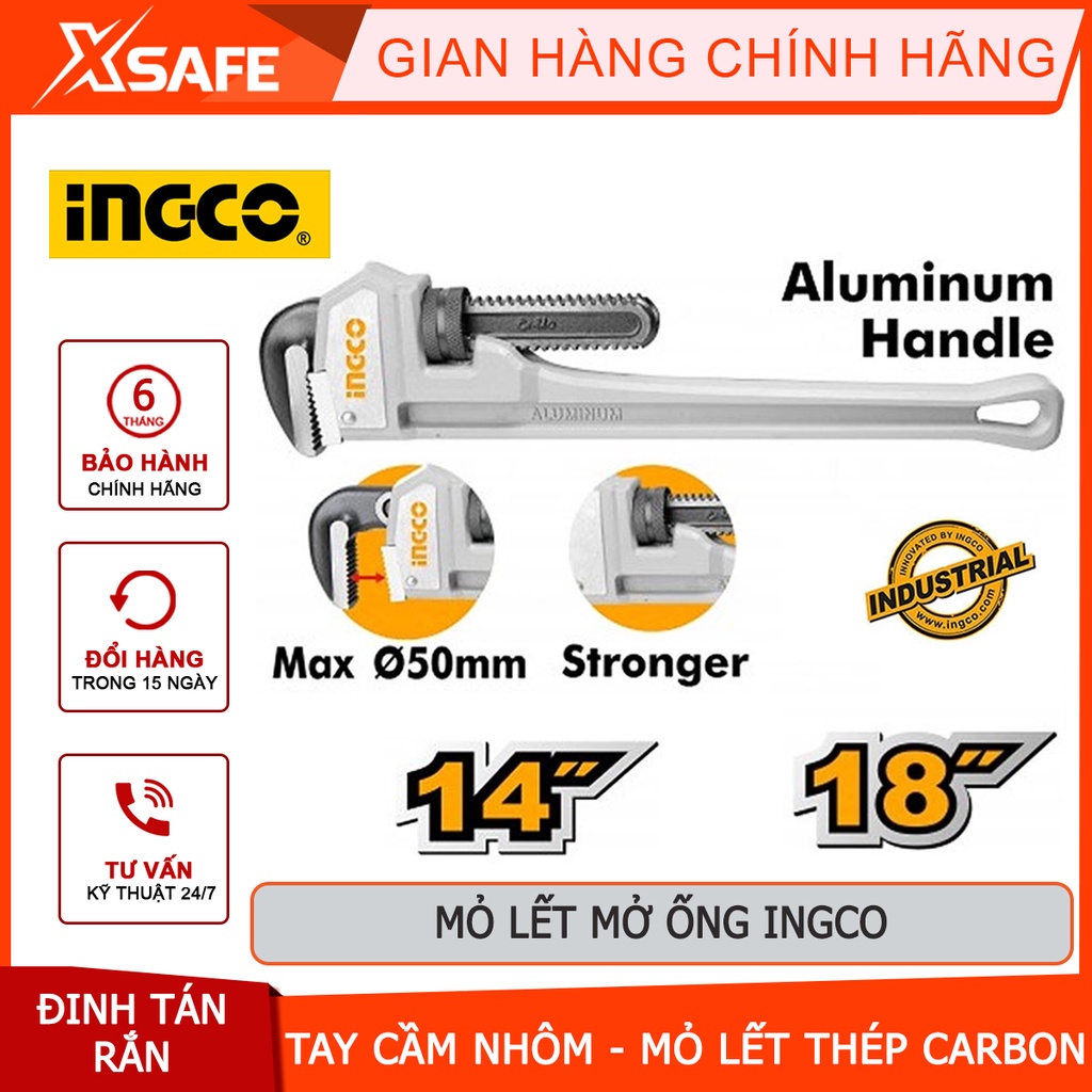 Mỏ lết mở ống chuyên dụng INGCO size 14-18&quot;(350-450mm) tay cầm nhôm, răng carbon chất lượng cao [chính hãng][xsafe]