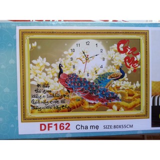 Combo 2 bức tranh đính đá đồng hồ cha mẹ và Phú quý bình an