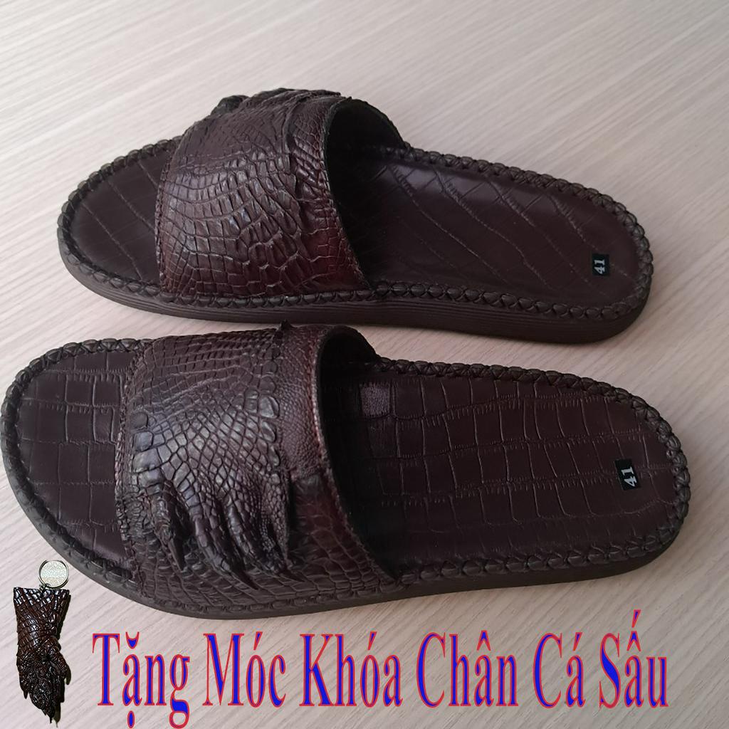 DÉP NAM DA CÁ SẤU, DÉP NAM QUAI NGANG DA THẬT, MÀU NÂU - Mẫu BD01