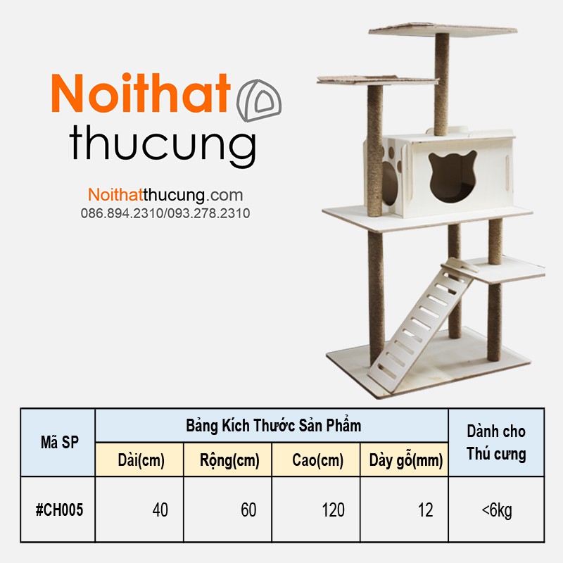 Cattree 2 tầng kết hợp trụ cào móng Petzou CH005 -Nội Thất Thú Cưng lắp ráp