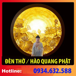 sx - Hào quang thờ Phật đường kính 30cm mẫu sen - in tranh trúc chỉ 198, khung sắt  (đặt tượng thờ cao 25cm đến 40cm