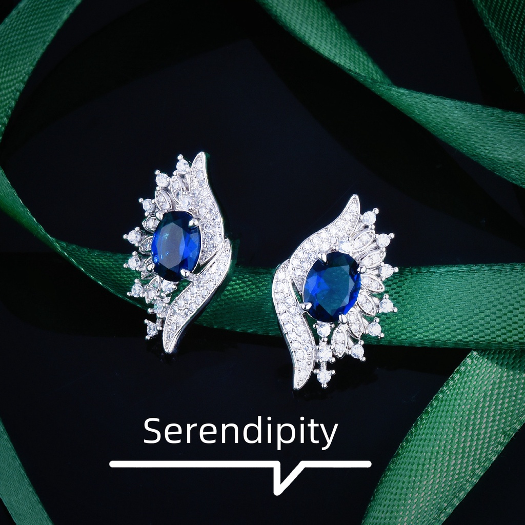 Khuyên Tai Đính Đá Sapphire Tự Nhiên Kiểu Dáng Sang Trọng Cho Nữ-JHS4-E