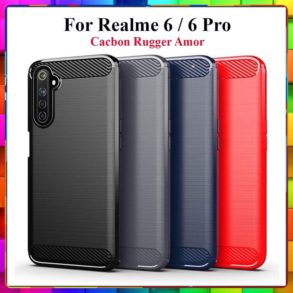Ốp lưng dẻo Oppo Realme 6, Realme 6 Pro vân sợi cacbon chống sốc, chống vân tay Rugger Amor