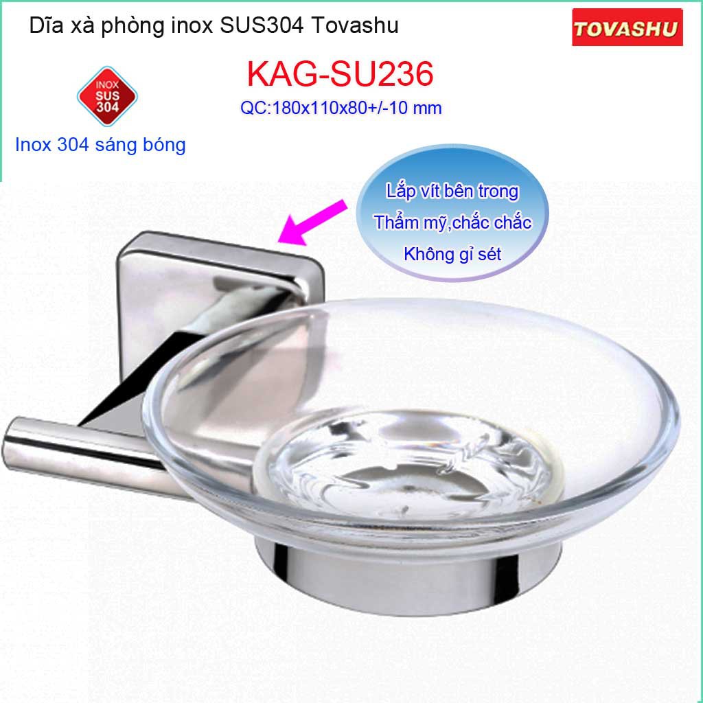 Dĩa xà phòng Tovashu KAG-304SU236, kệ xà bông cục inox SUS304 Nhật cao cấp