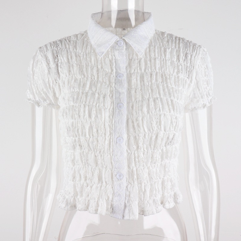 Áo kiểu DUNEA tay ngắn phối ren xếp ly thời trang quyến rũ cho nữ