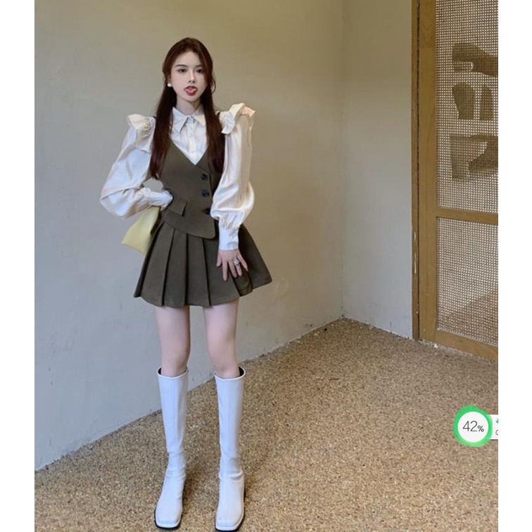 Set Áo Sơ Mi Và Chân Váy Xếp Ly Thời Trang Mùa Thu Chất Lượng Cao