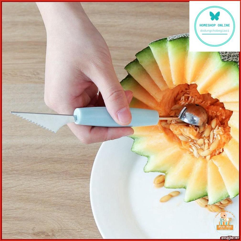 Thìa múc kem, tạo hình hoa quả 2 đầu thép không gỉ