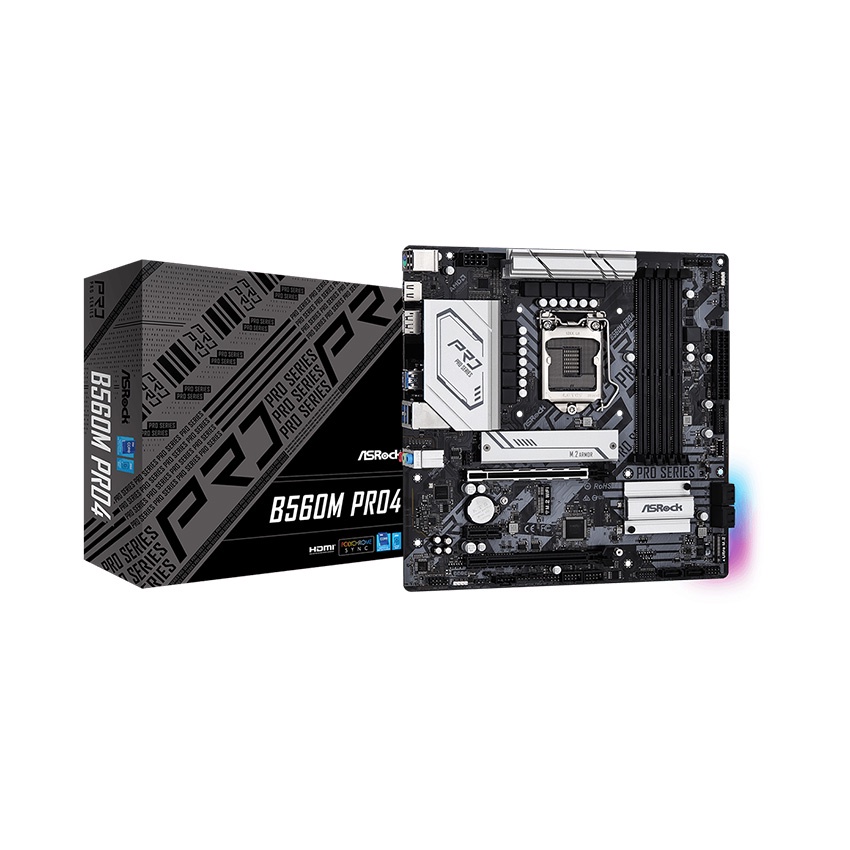 Mainboard ASROCK B560M PRO4 (Intel B560, Socket 1200, m-ATX, 4 khe Ram DDR4) - Bảo hành chính hãng 36 Tháng