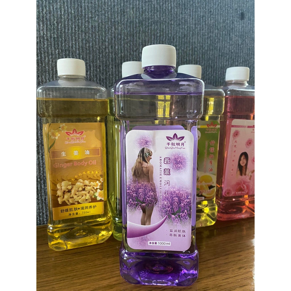 Tinh Dầu Massage Body chai 750ml Gừng - Lavender - Hoa Hồng - Ngải Cứu-cam xả chanh thơm dịu