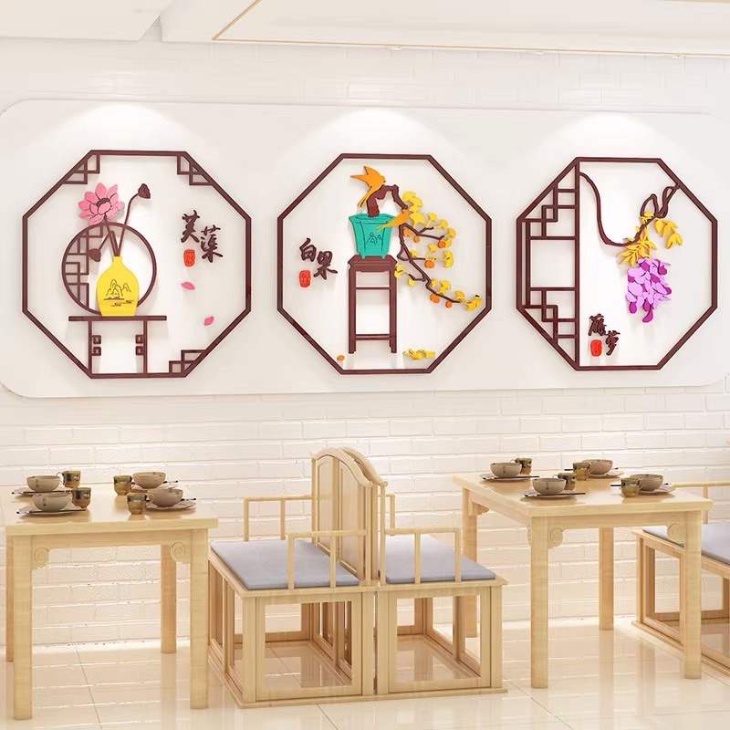 Tranh dán tường mica dán nổi khung tranh tết vàng trang trí phòng khách