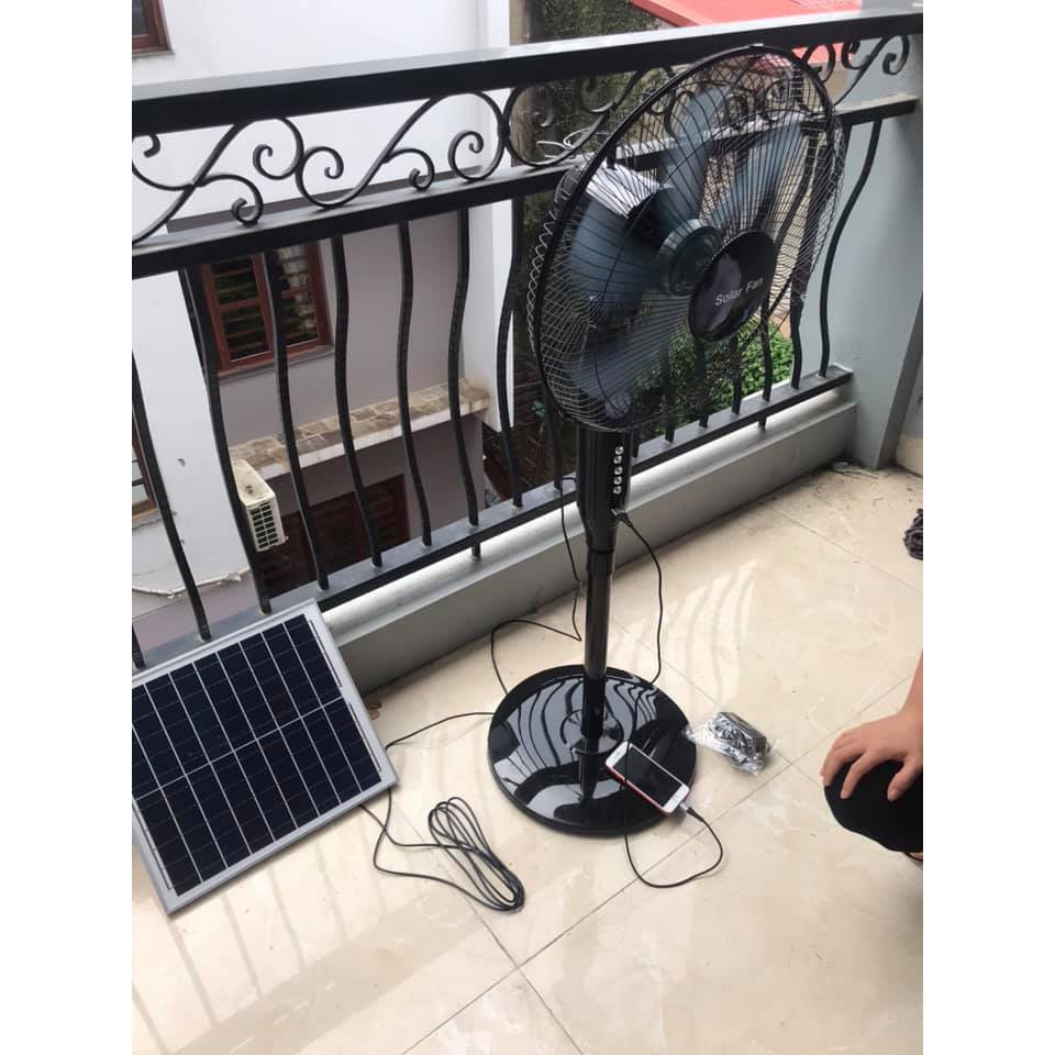 Quạt năng lượng mặt trời Solar Fan, quạt tích điện có đèn và cổng sạc USB- Quạt cây