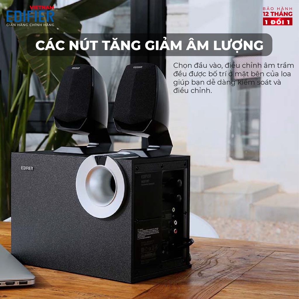 Loa Bluetooth 5.0 EDIFIER M201BT Wireless Âm thanh nổi Stereo Công suất 34W - Vỏ gỗ chống dội âm - Hàng chính hãng