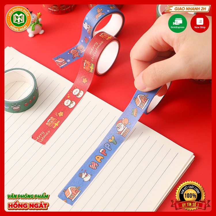 Băng keo washi tape dính trang trí bàn học, sổ vở hình giáng sinh, văn phòng phẩm đồ dùng học tập làm quà noel N018