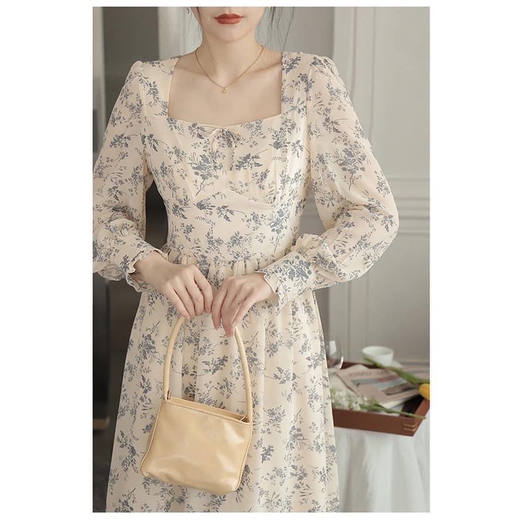 Váy Hoa Nhí Vintage [Freeship] Đầm Nữ Maxi Hoa Cổ Vuông bánh bèo hoa nhí Full Size