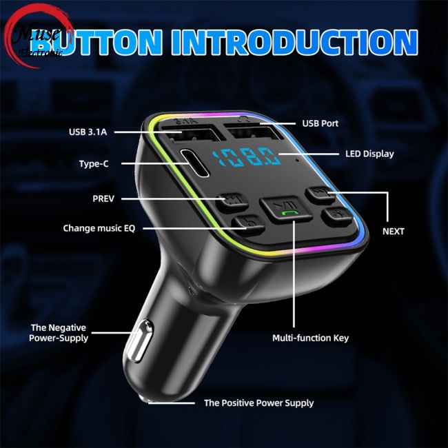 Máy Nghe Nhạc Mp3 Hai Cổng Usb 4.2a + pd Type C Kết Nối Bluetooth Có Đèn Nền Led Cho Xe Hơi