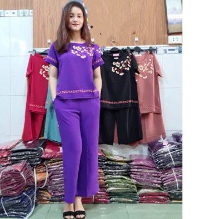 [ Giảm Giá Sốc ] Bộ trung niên thêu hoa cao cấp