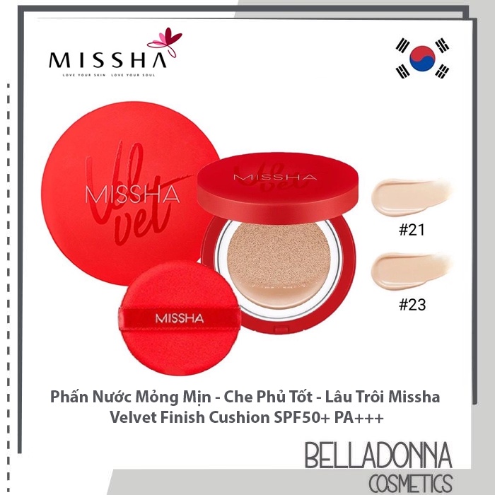 [2 Tone Màu] Phấn Nước Mỏng Mịn - Che Phủ Tốt - Lâu Trôi Missha Velvet Finish Cushion SPF50+ PA+++