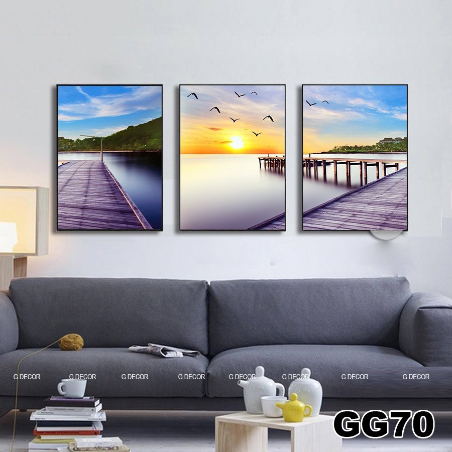 Tranh treo tường canvas 3 bức phong cách hiện đại Bắc Âu 68, tranh decor trang trí phòng khách, phòng ngủ, phòng ăn, spa