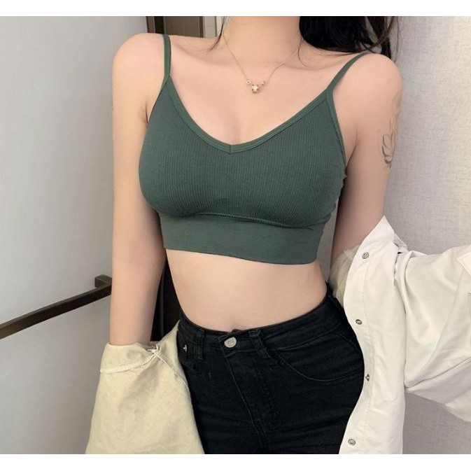 [RẺ VÔ ĐỊCH] Áo bra nữ len tăm dây chéo thể thao nâng ngực - Áo bralette coton mềm không gọng mút mỏng YLY12