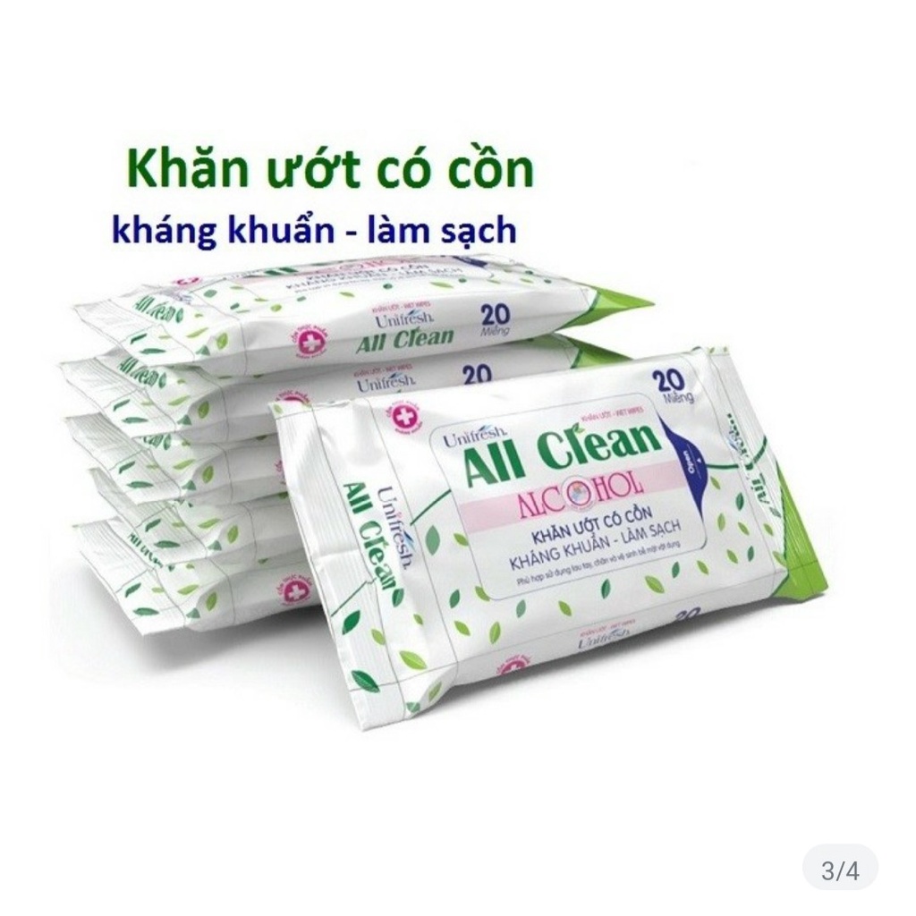 Khăn ướt có cồn Unifresh All Clean Alcohol (20 miếng/gói) - Kháng khuẩn, làm sạch