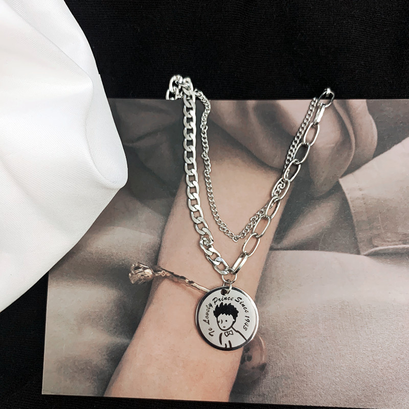 【Follow our shop-10K minus 5K】 Hip Hop Little Prince Pendant Double Titanium Steel Necklace