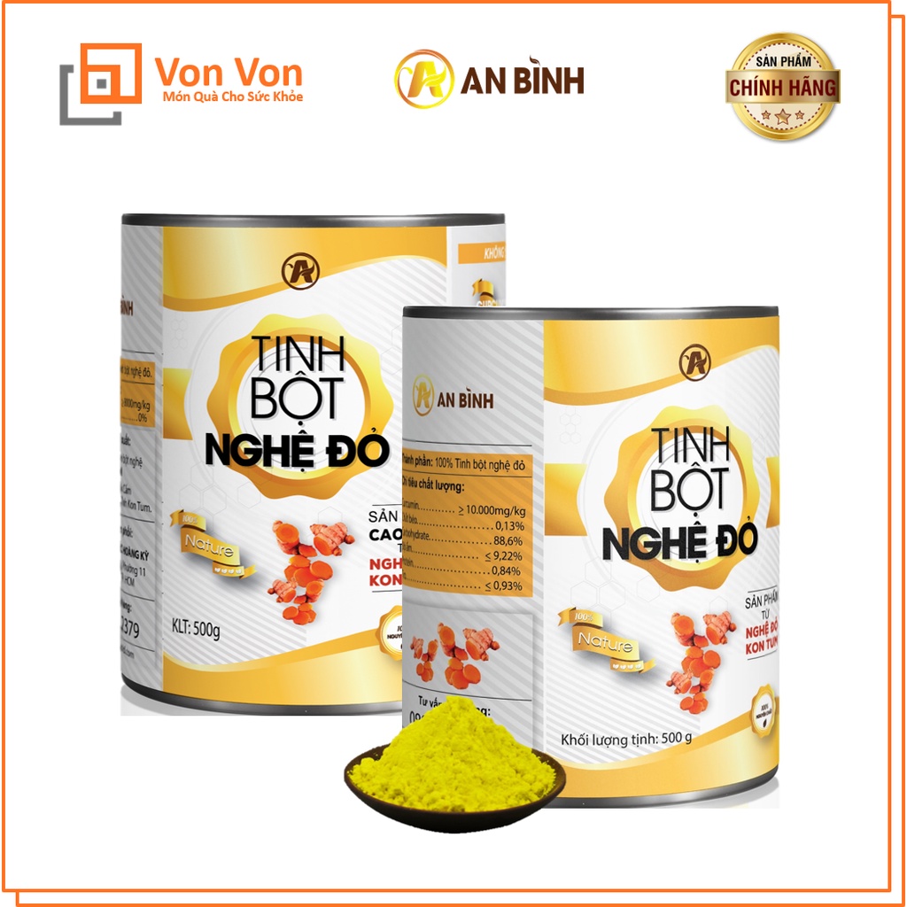 Combo 2 Hộp (1kg) Tinh Bột Nghệ Đỏ An Bình (Có Đầy Đủ Giấy Tờ Kiểm Nghiệm ATTP Và Chứng Nhận Của Viện)