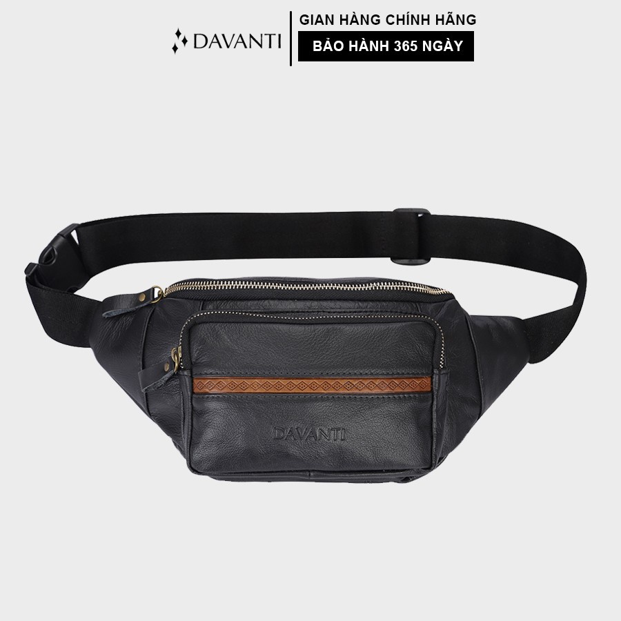 Túi Đeo Chéo Bụng DAVANTI Da Bò Thật Cao Cấp Cá Tính DB286