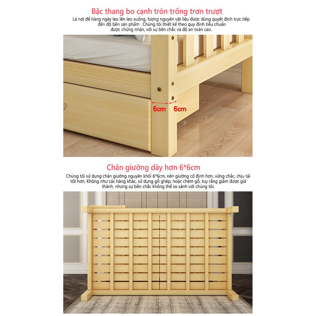 Giường tầng gỗ thông mộc 90x190x160cm - Giường tầng cho bé | BigBuy360 - bigbuy360.vn