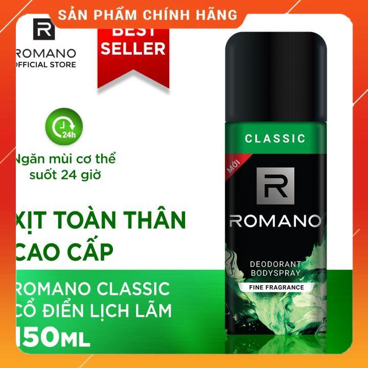 Xịt khử mùi ROMANO 150ml 48h dành cho nam  Khử mùi hiệu quả, Giảm tiết mồ hôi Mùi hương đầy nam tính thu hút