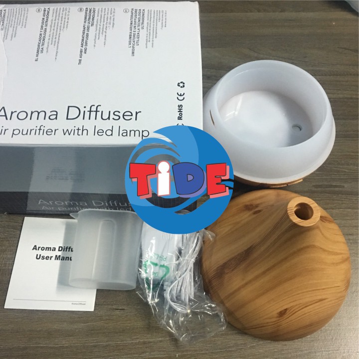 Thiết bị khuếch tán tinh dầu Aroma AM008D – Thiết kế bầu thấp đầu bằng – Dung tích 400ml - Led 7 màu – Bảo hành 1 năm