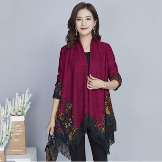 Áo Khoác Choàng Nữ Trung Niên Dệt Vân Nổi Họa Tiết Sang Trọng Đi Tiệc