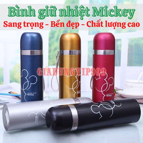 Bình giữ nhiệt cao cấp 🌀 Bình nước giữ nhiệt nóng lạnh inox 304 giá rẻ hình chuột Mickey 500ml