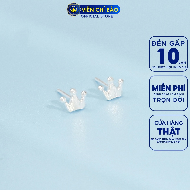 Bông tai vương miện chất liệu bạc 925 thời trang phụ kiện trang sức nữ thương hiệu Viễn Chí Bảo E075