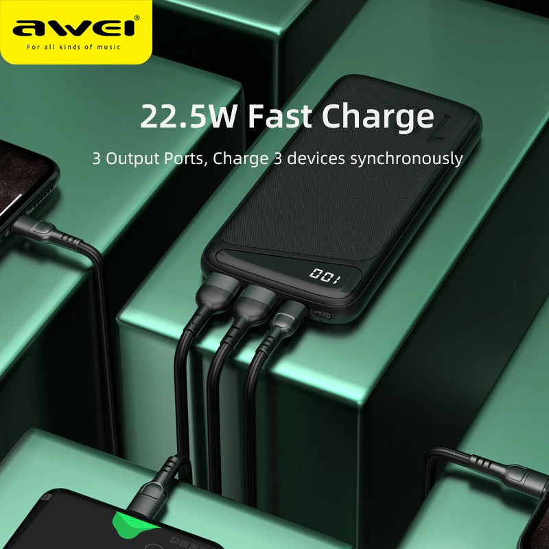 Sạc Dự Phòng Awei 10000mAh P103K QC 22.5W PD 18w