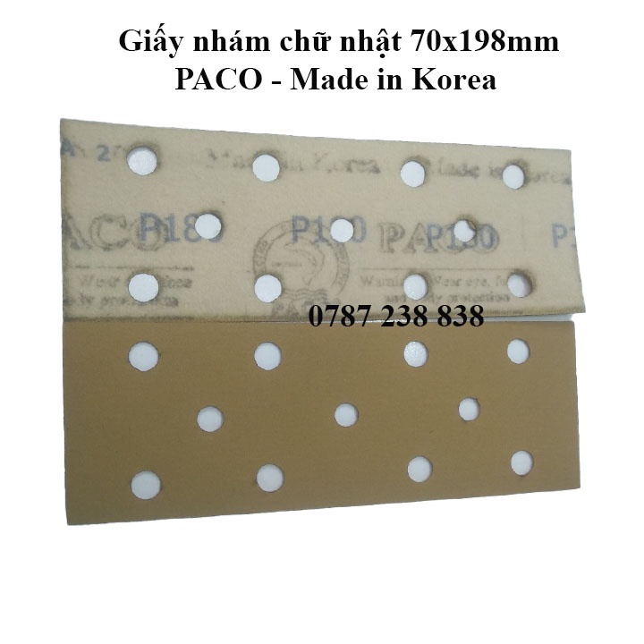 Giấy Nhám chữ nhật PACO Hàn Quốc 70x198mm chuyên chà xe hơi mã C750 màu vàng 11 lỗ