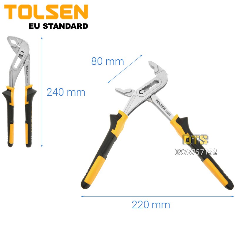 Kìm mỏ quạ 7 lỗ công nghiệp TOLSEN 10 inch/ 250mm, thép CrV cao cấp mạ Niken chống gỉ, kìm kẹp giữ, vặn ống nước đa năng