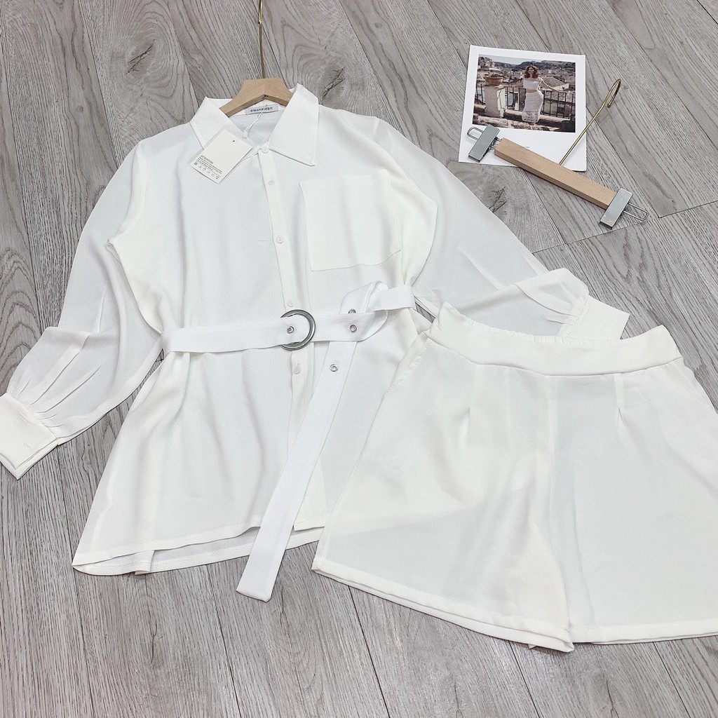 Set Bộ Sơ Mi Đũi Trắng Mix Quần Trắng ❤️FREESHIP❤️ Set Nữ Chất Mềm Mịn - TT115M089 | BigBuy360 - bigbuy360.vn