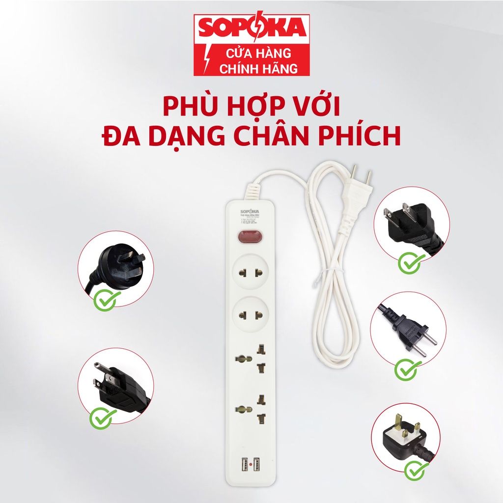 Ổ cắm điện đa năng SOPOKA Có USB 27W 4U1 4U2 an toàn tiện lợi