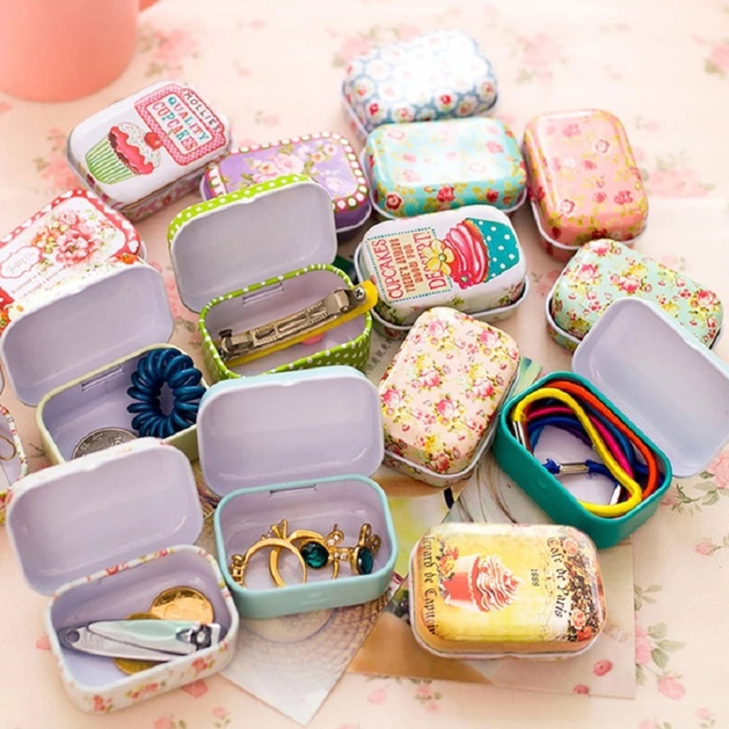 Hộp Thiếc Mini Hình Chữ Nhật Dễ Thương Đựng Đồ Trang Trí Tiệc Cưới