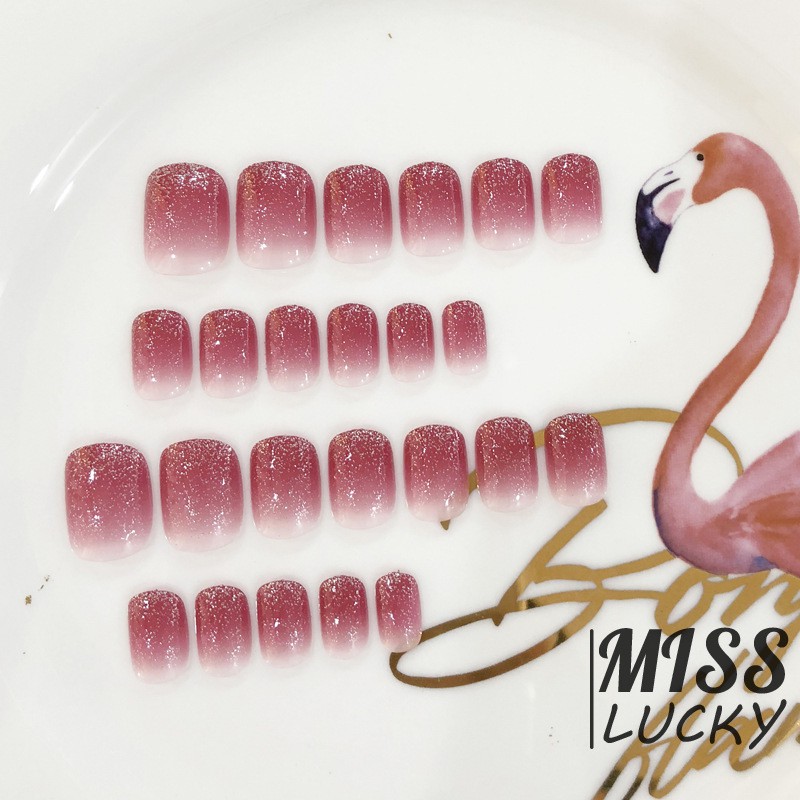 Set 24 Móng Tay Giả Màu Hồng Lấp Lánh