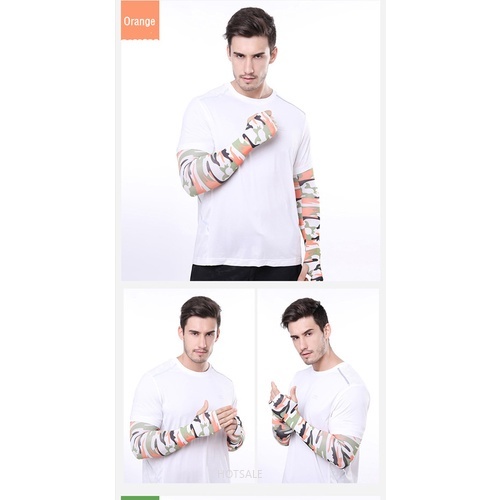 Găng Tay Ống Chống Tia UV Bằng Lụa Mát Họa Tiết Rằn Ri Cho Nam Và Nữ Đi Xe Đạp 50+