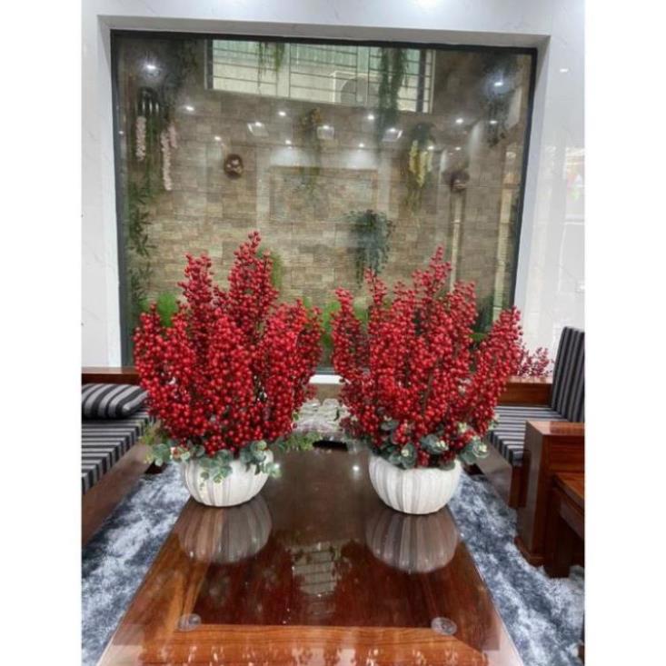 Cành hoa đào giả - Cành đào đông đỏ  nhánh trang trí ,hàng loại 1,quả to, sáng bóng đẹp mắt (Giá 1 cành)