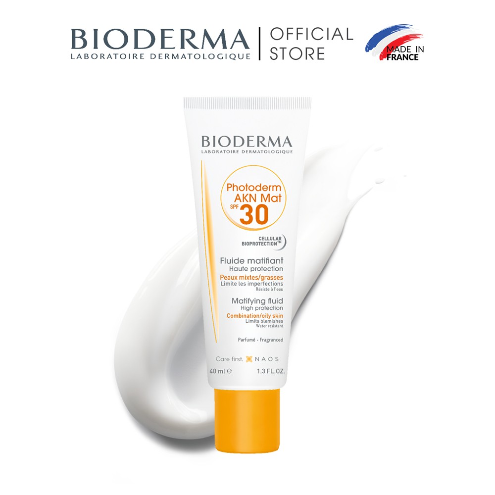 Bộ đôi kem chống nắng dành cho da dầu và da mụn Bioderma Photoderm AKN Mat SPF30 40ml và tẩy trang Sebium H2O 100ml