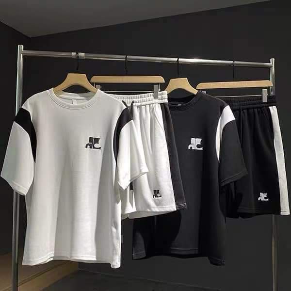 Bộ Phông Nam Cổ Tròn  Phối Màu Đen Trắng Lịch Sự Chất Cotton Hàn Mịn Thấm Hút Mồ Hôi Tốt