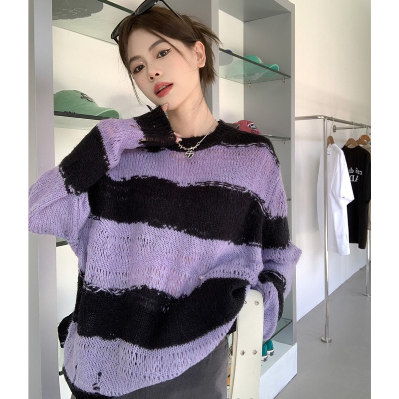 Áo Sweater Dệt Kim Tay Dài Dáng Rộng Thời Trang Mùa Thu Dễ Phối Đồ