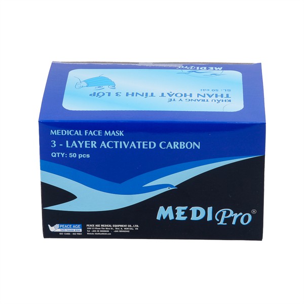 Khẩu trang than hoạt tính 3 lớp màu xám Medipro có tính lọc khuẩn cao hộp 50 cái