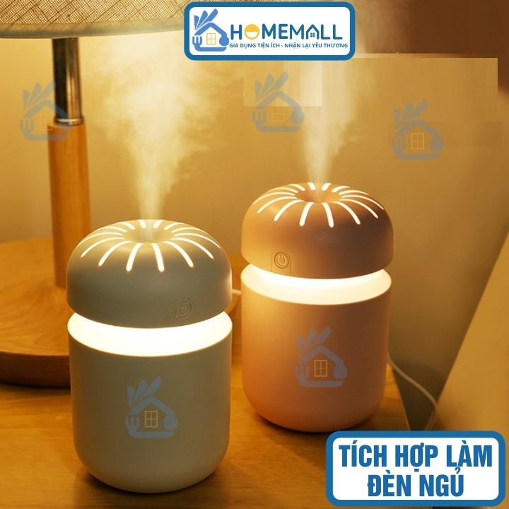 Máy phun sương tạo ẩm, máy xông tinh dầu hình nấm decor làm đèn ngủ tích hợp LED nhiều màu MX5